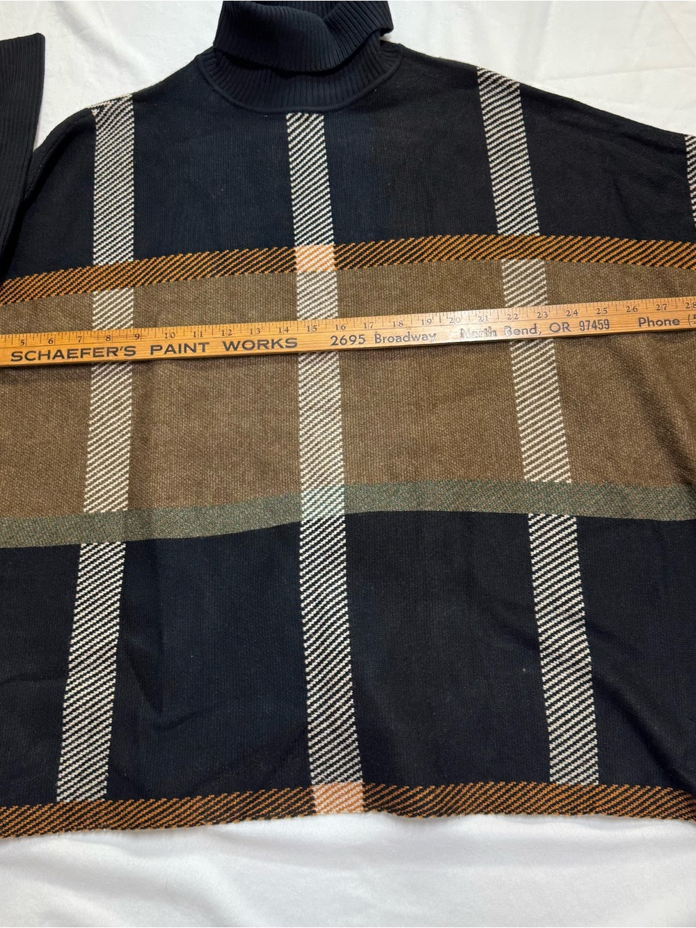 Joseph A Womans Knit Turtleneck Poncho.Long Sleeve Sz S Oversized Plaid Blk/Tan